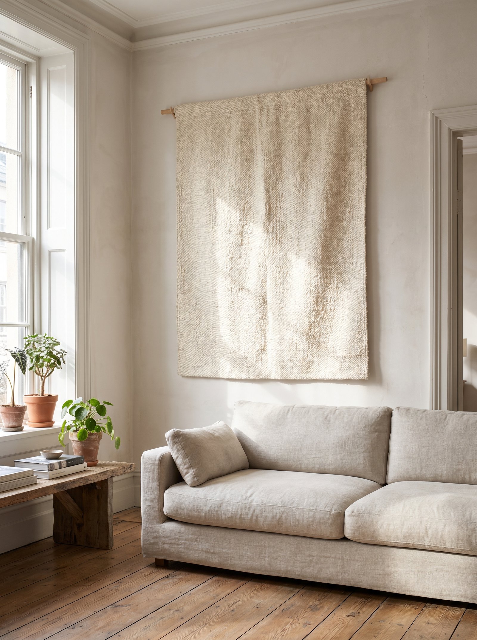 Hang a fabric or textile wall hanging