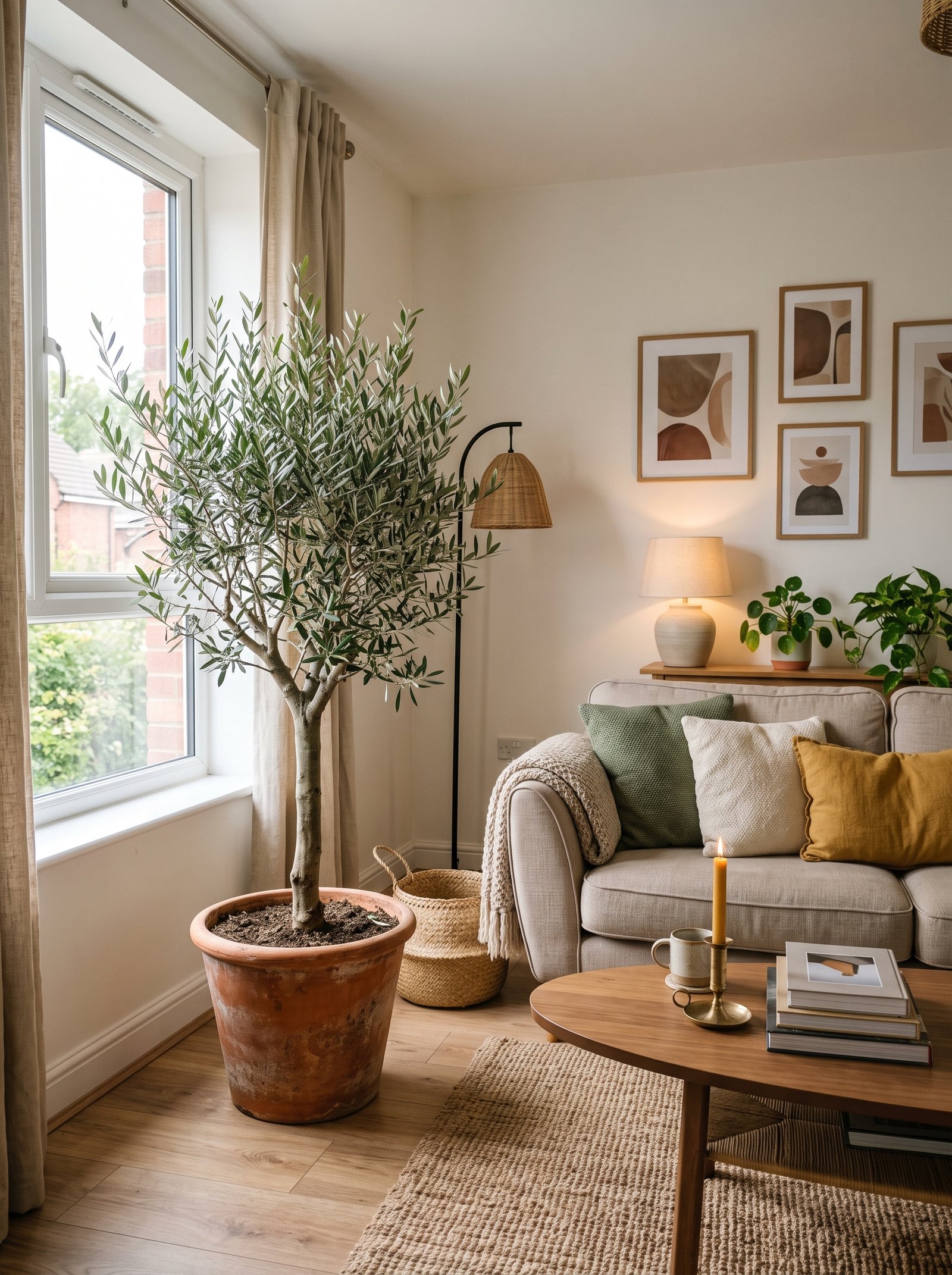 Add an olive tree in a terracotta pot
