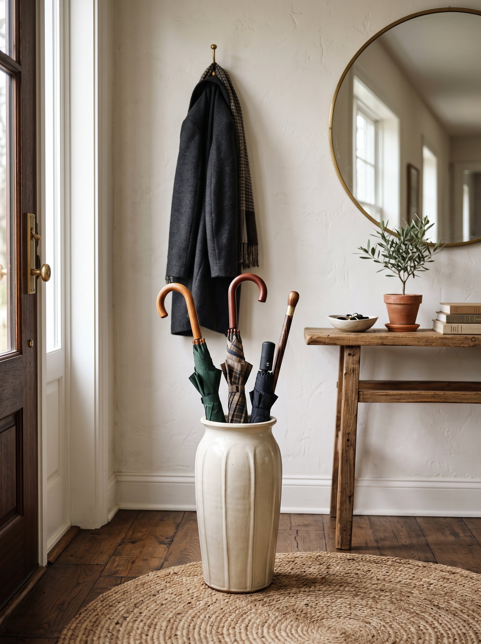 Choose a ceramic or wicker umbrella stand