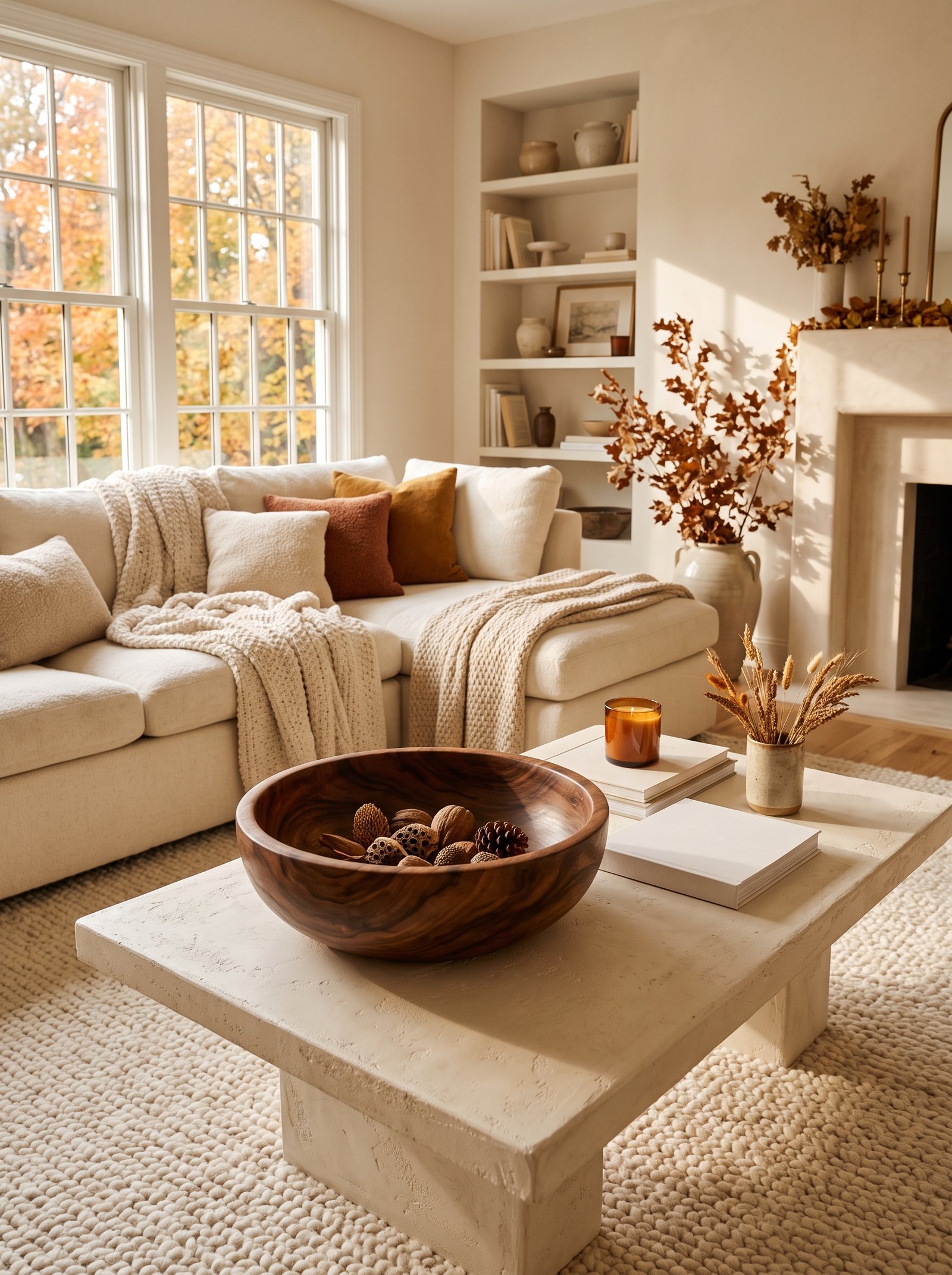 Place a walnut bowl on the coffee table