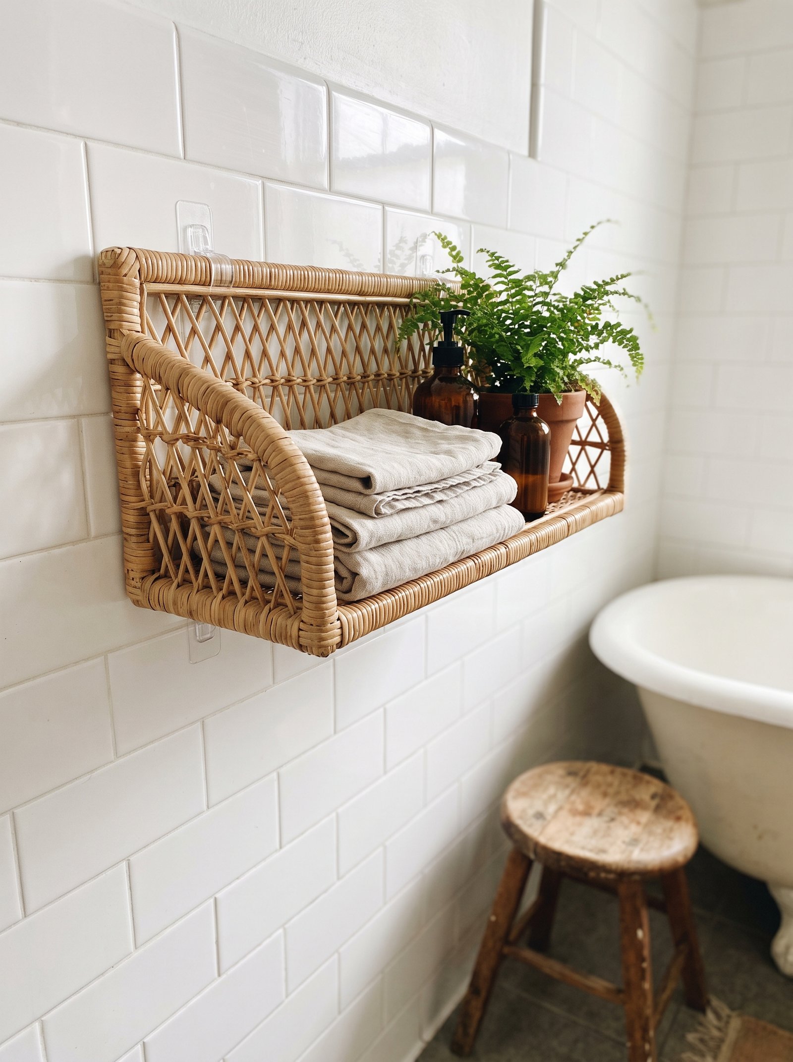 Mount a rattan wall shelf (no drilling)