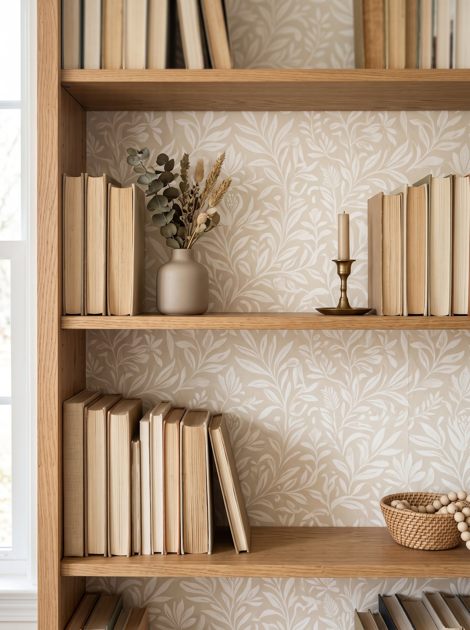 Line the back of a bookshelf with pattern