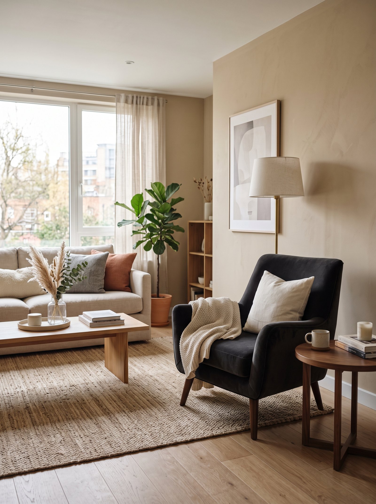 Add one dark accent chair for contrast