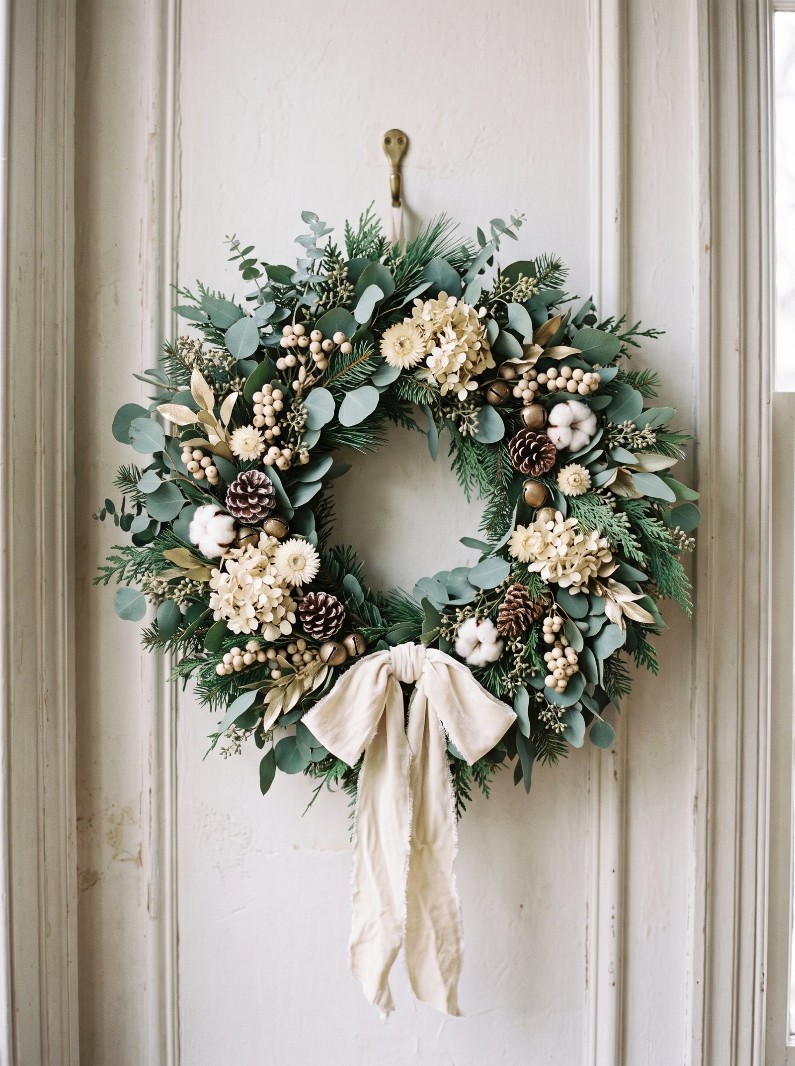 Hang a fresh eucalyptus wreath on the door