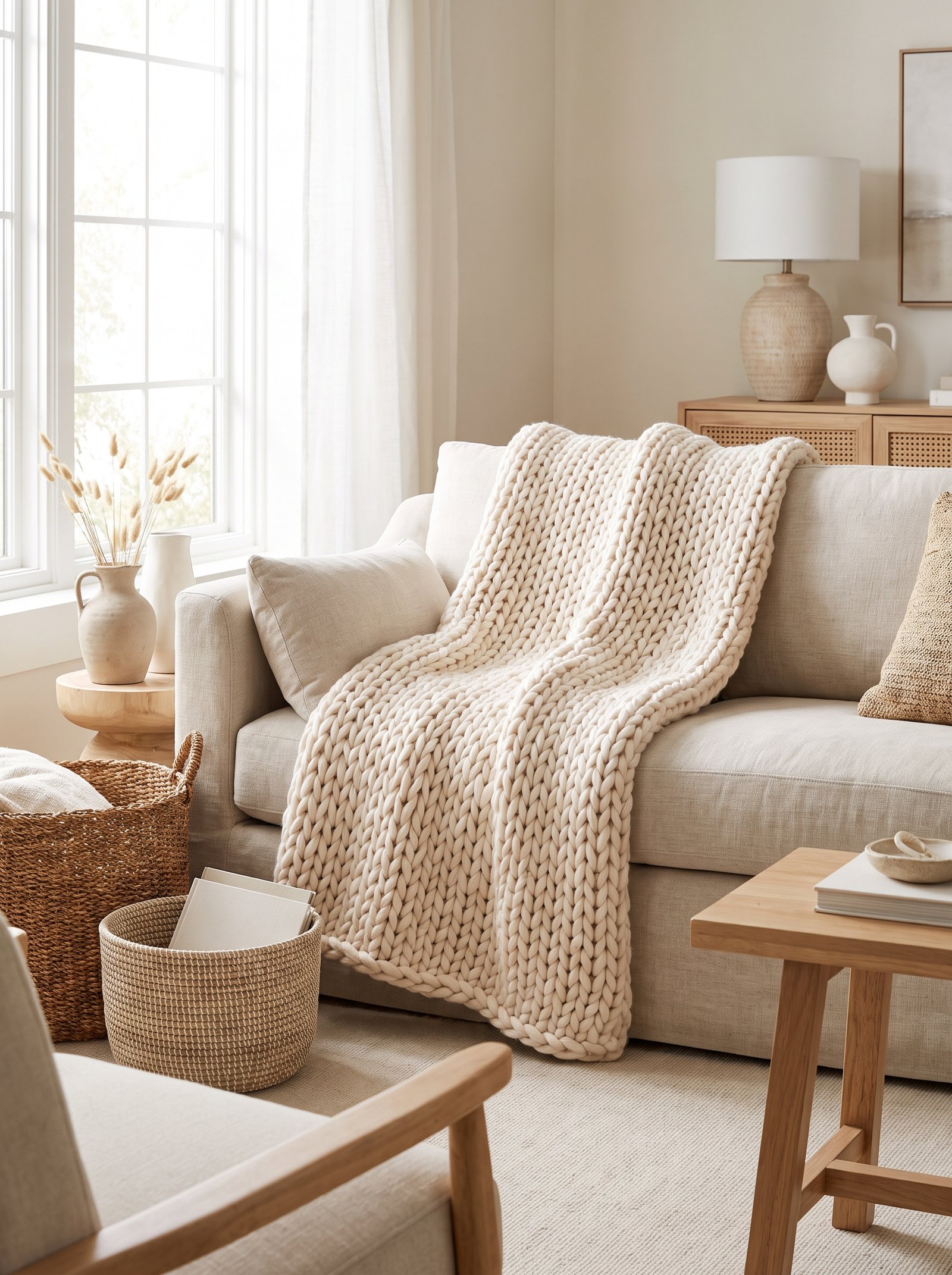 Drape a chunky knit throw