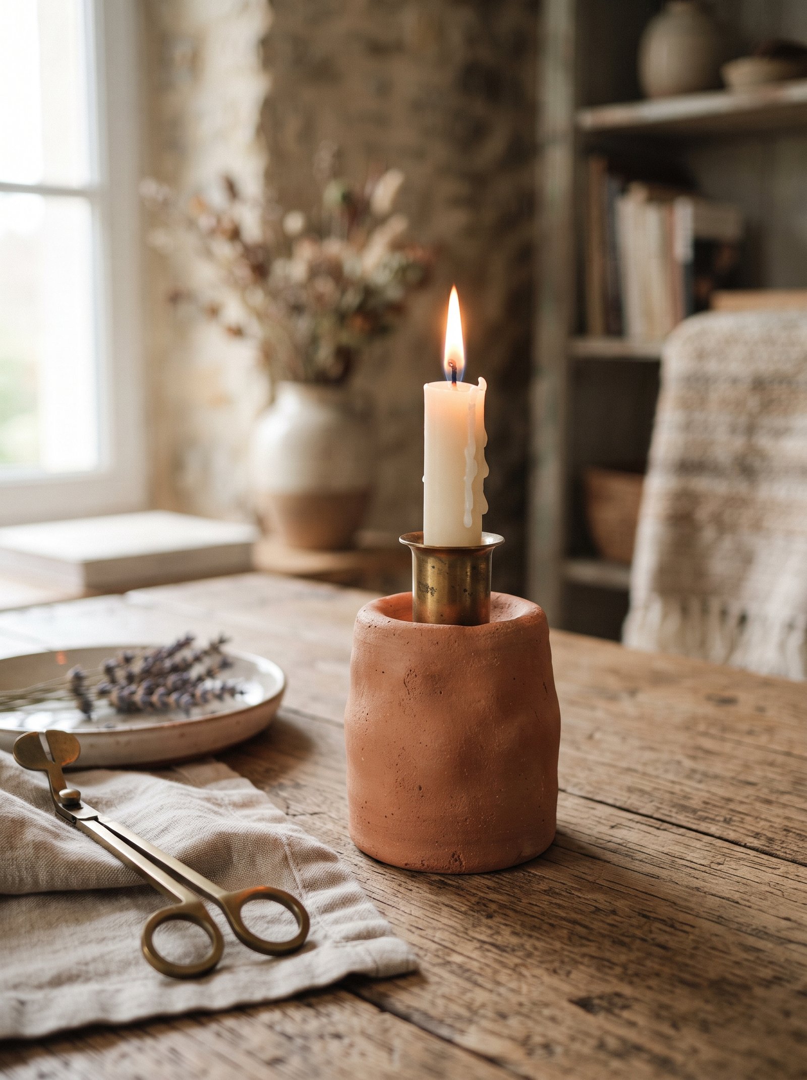 Hand-made terracotta zellige tiles behind a kitchen stove creating a textured warm backsplash
